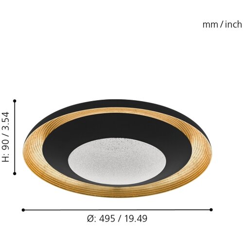 Eglo canicosa 2 plafonjera, led, 24,5w, 3000lm, prom 495, dimabilna, crno/zlatna Slike