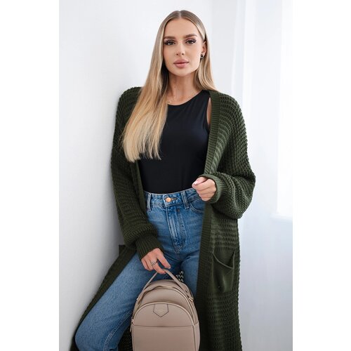 Kesi Włoski Openwork cardigan with pockets khaki khaki Cijene