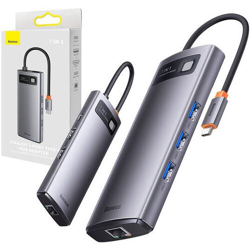 Baseus Vozli&amp;scaron;če 7v1 Metal Gleam Series, USB-C do 3x USB 3.0 + HDMI + USB-C PD + VGA + Ethernet RJ45 Slike