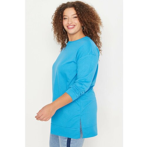 Trendyol Curve Blue Slit Detailed Thin Knitted Sweatshirt Slike