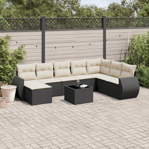 VidaXL 9-dijelni set vrtnih sofa s jastucima crni od poliratana Slike