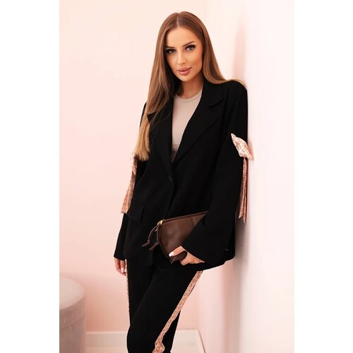 Kesi Włoski Women's set with viscose – blazer with lapels and pants with black piping black Cene
