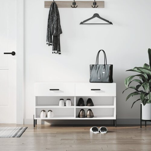 vidaXL Klupa za cipele sjajna bijela 102x35x55 cm konstruirano drvo Cijene