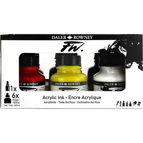 DALER ROWNEY FW Acrylic Ink Cardboard Box Starter Set FW 6 x 29,5 ml