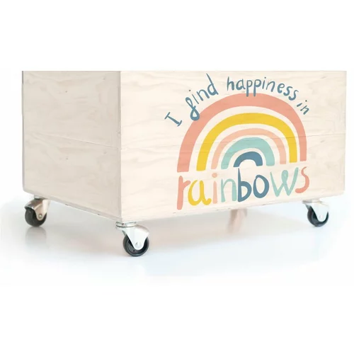 Folkifreckles Otroška škatla za shranjevanje iz borovega lesa na kolesih Rainbow