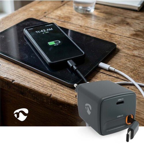 Nedis WCHARC30WBK - Punjač sa uvlačivim kablom Power Delivery 30W 2xUSB-C crna Slike