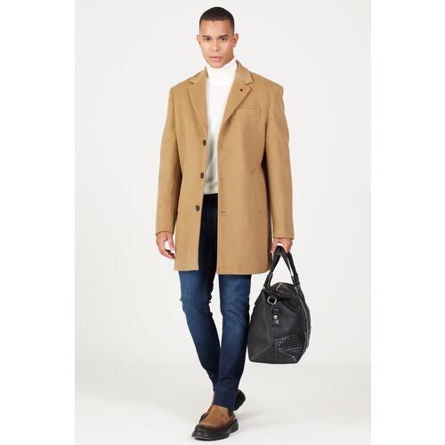 ALTINYILDIZ CLASSICS Men's Camel Standard Fit Normal Cut Mono Collar Woolen Overcoat Slike