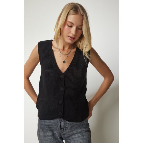  Women&amp;#039;s Black Buttoned Knitwear Vest Slike