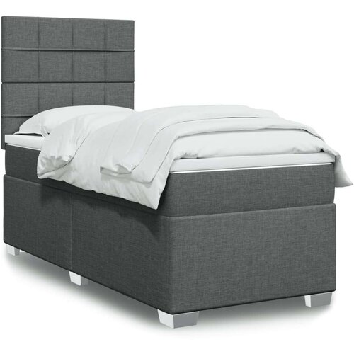 VidaXL Krevet s oprugama i madracem tamnosivi 100 x 200 cm od tkanine Slike
