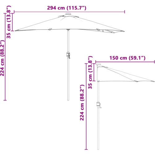  Vrtni suncobran Half s aluminijskim stubom Zeleni 294 cm Slike