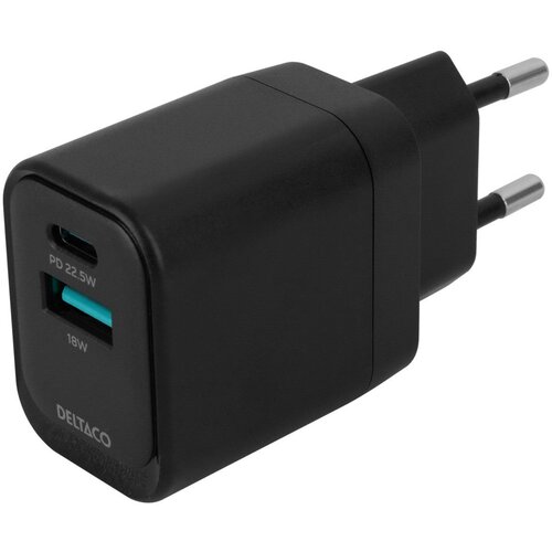 Deltaco Domači polnilec 1x USB-A 18 W, 1x USB-C PD 20 W, ČRNA Cene