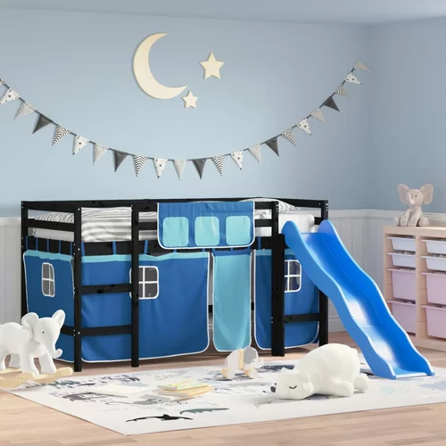 Dječji krevet na kat i zavjese plavi 90x200 cm borovina