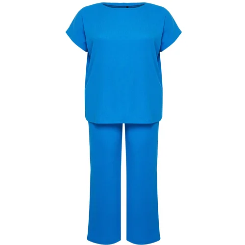 Trendyol Curve Saxe T-shirt-Pants Knitted Two Piece Set