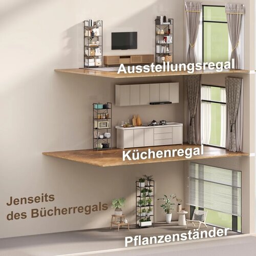  Polica za knjige samostojeća 5 polica metalni okvir 60x30x170 5 cm crna Slike