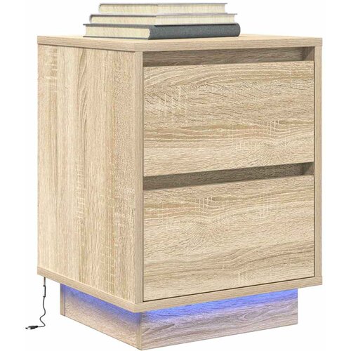 vidaXL Nočna omarica z LED svetili Sonoma Oak 38x34x50 cm Cene