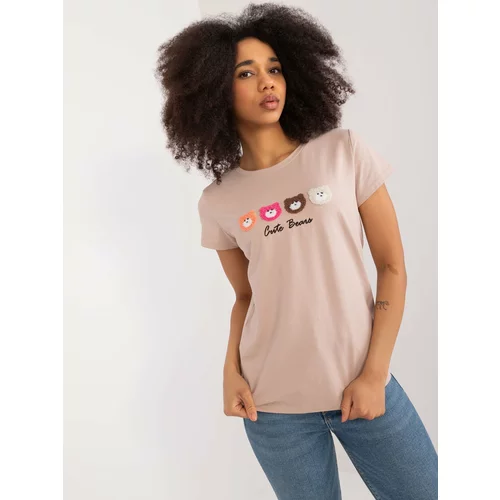 Fashion Hunters Beige T-shirt with BASIC FEEL GOOD patches