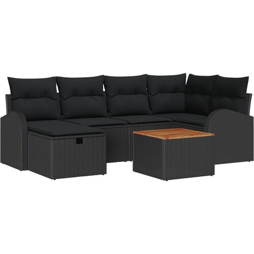 vidaXL set od 7 ba&scaron;tenskih sofa s jastučićima crni poli ratan, sofa za dvije osobe s pohranom i jastučićima crni poli ratan Cijene