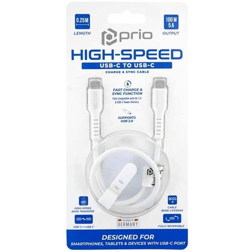 Prio High-Speed Charge: Sync USB C na USB C kabel 5A 0,25 m bijeli Cijene