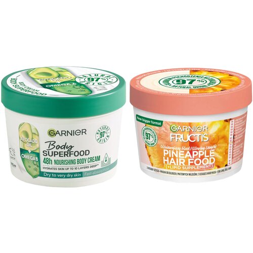 Garnier body superfood krema za telo avocado 380ml + fructis hair food maska za kosu pineapple 390ml Cene