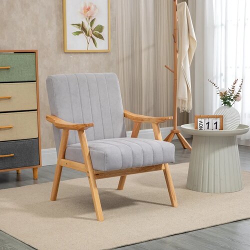  Fotelja skandinavskog dizajna do 120 kg bar&amp;scaron;unasti izgled puno drvo 68 cm x 74 cm x 82 cm prirodna + siva Slike