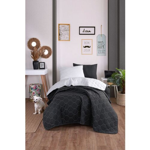 Alpina Solid - Black, Grey BlackGrey Single Bedspread Set Cene