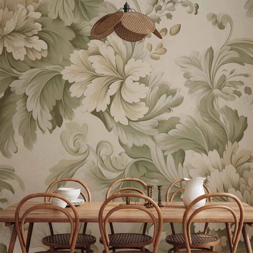  Foto tapeta - Retro Vintage Flowers in Delicate Cream and Green Colors 245x175 Samoljepljiva Slike