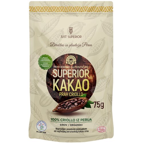 Just Superior Superior organski kakao criollo prah, 75g Slike