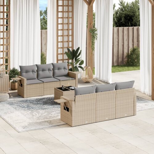 vidaXL 7-dijelni set vrtnih sofa od poliratana s jastucima bež Cijene