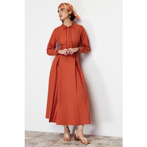 Trendyol Tile Collar Tie Detail Buttoned Woven Dress Slike