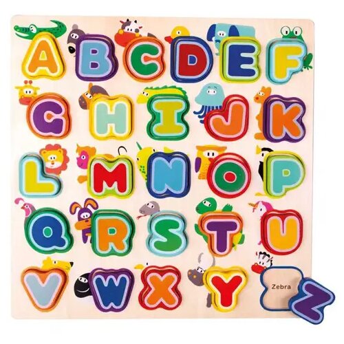 Bino Toys Angleška abeceda Lesena igrača vstavljanje oblik z živalmi Cene