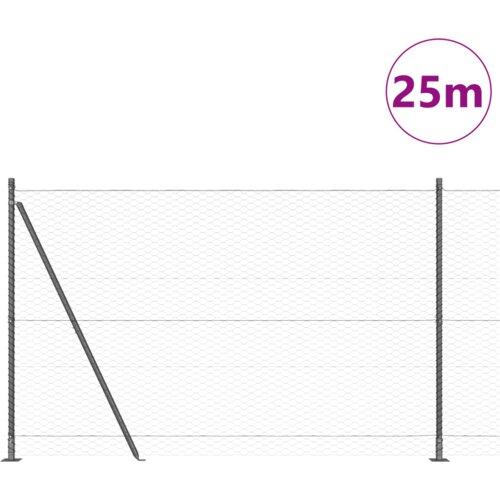 vidaXL šestkotna ograja siva 1.4x25 m jeklo, ograjni stebrički s podnožnimi ploščami 13 kos Ø32mm 78.5cm pocinkano jeklo Cene