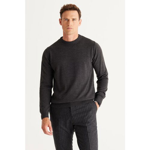 ALTINYILDIZ CLASSICS Men's Anthracite-melange Standard Fit Normal Cut Crew Neck Knitwear Sweater Slike