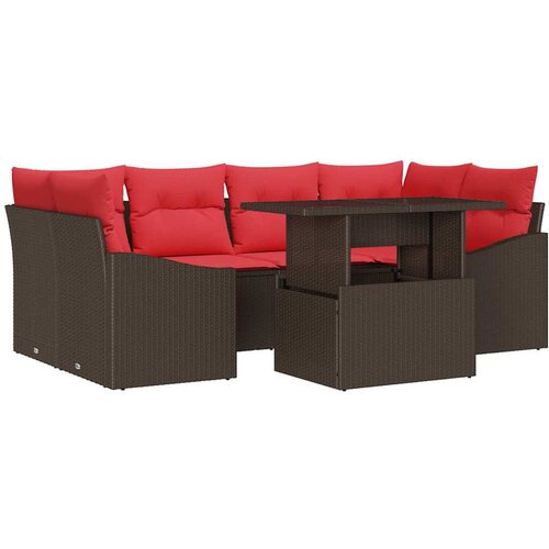 vidaXL Vrtna sedežna garnitura 7 pcs Rjava in rdeča Poly ratan, (5000134484) Cene