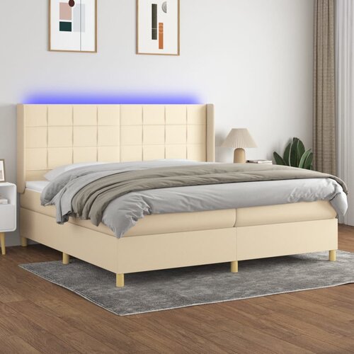  box spring s madracem LED krem 200x200 cm od tkanine Cene