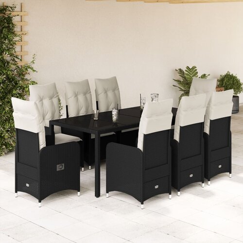 VidaXL 9-dijelni vrtni bistro set od poliratana s jastucima crni Slike