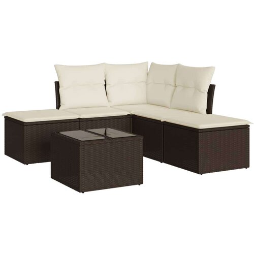 VidaXL 6-dijelni set vrtnih sofa od poliratana s jastucima smeđi Slike