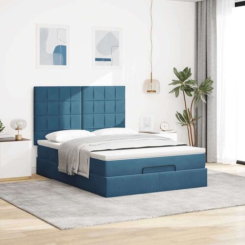  Otomanski krevet s madracem&amp;amp;amp LED tamnoplavi 140x190cm bar&amp;scaron;unasti Slike