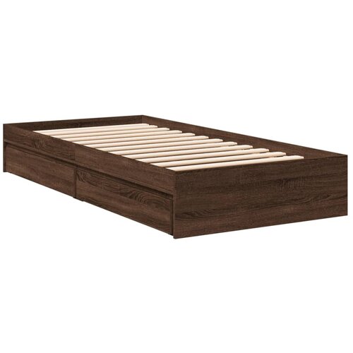 VidaXL Posteljni okvir s predali rjavi hrast 90x200 cm inž. les, (21216091) Slike