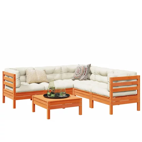  6-dijelni set vrtnih sofa s jastucima voštano smeđi od borovine