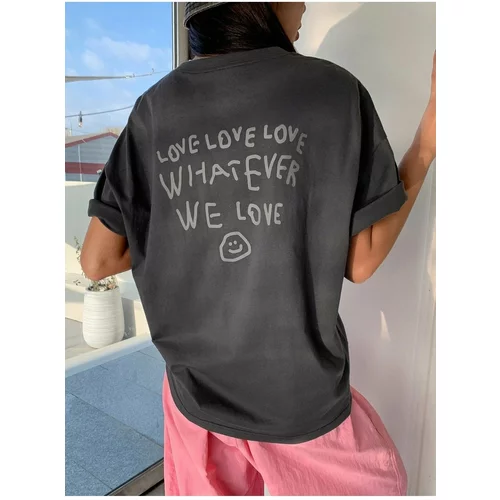 K&H TWENTY-ONE Women's Smoked Love Love Love Printed Oversized T-shirt.
