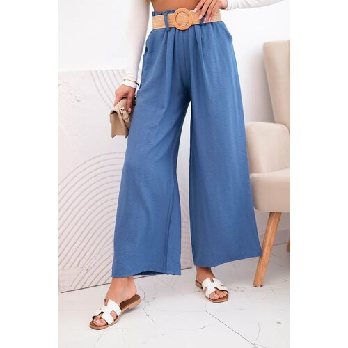 Kesi Włoski Women's viscose trousers with a decorative belt denim Cene