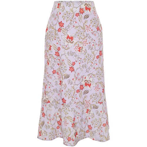 Trendyol Lilac Flounce Viscose Fabric Animal Pattern Midi Woven Skirt Slike