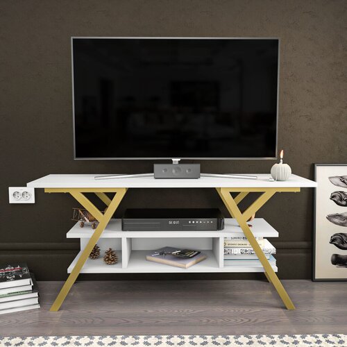 Hanah home TV Komoda Minerva, 120x35x55 cm, Belo-zlatne boje Slike