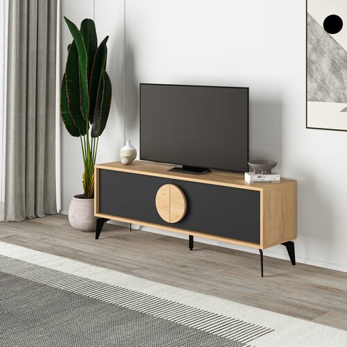 Marckeric Crna/u prirodnoj boji TV komoda u dekoru hrasta 140x51 cm Vae &amp;ndash; Slike
