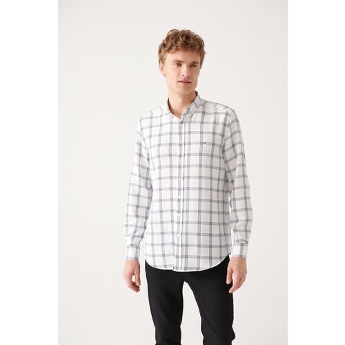 Avva Men's White Easy-to-Iron Buttoned Collar Plaid Regular Fit Shirt Slike