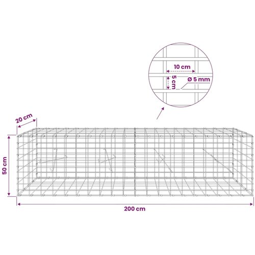  Gabion s žicom debljine 5 mm i mrežom 5x10 cm 200x20x50 cm - 20 cm 50 cm 200 cm Slike