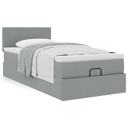 vidaXL Otomanski posteljni okvir z vzmetnico siv 90x200 cm blago Cene