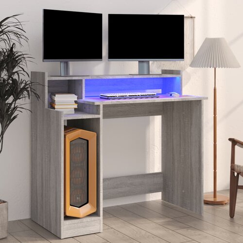  Radni stol s LED svjetlima siva boja hrasta 97x45x90 cm drveni Cijene