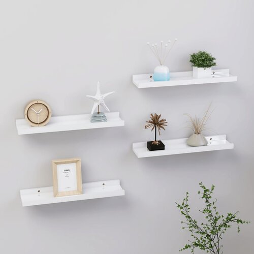 VidaXL Stenske police 4 kosi visok sijaj bele 40x9x3 cm Slike