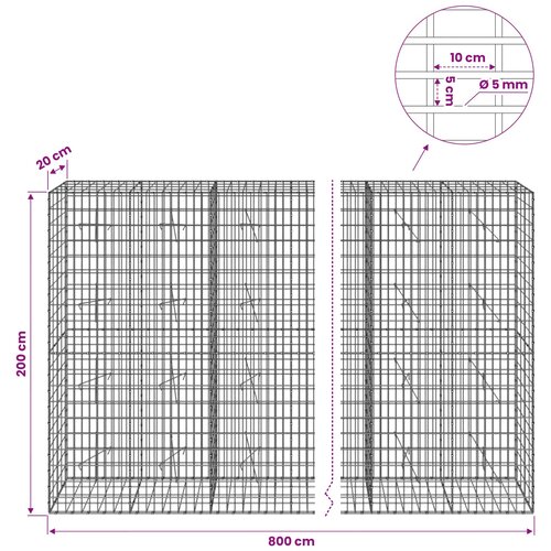  Gabion s žicom debljine 5 mm i mrežom 5x10 cm 800x20x200 cm Slike